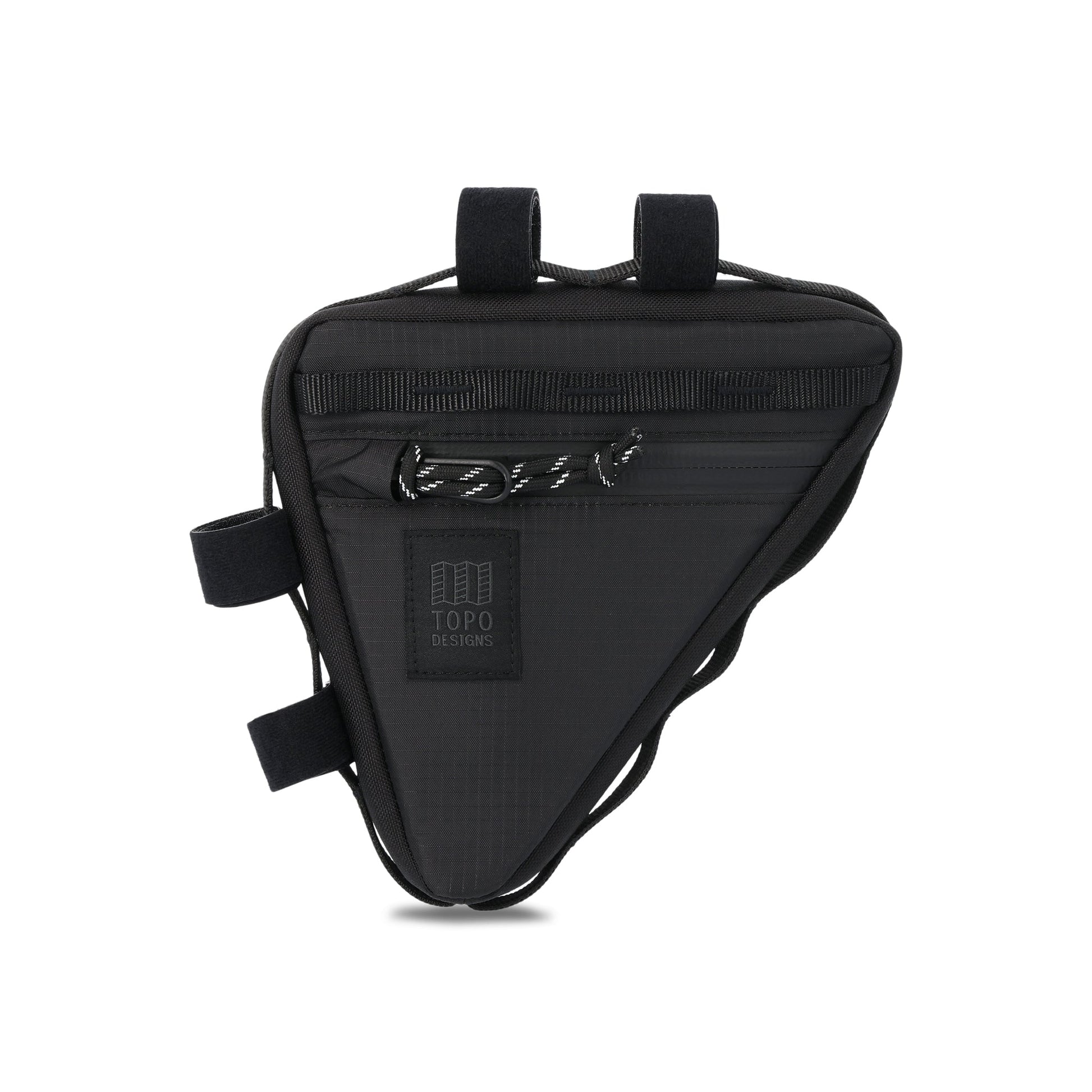 Topo Designs Bike Frame Bag in "Black / Black" lightweight recycled nylon.