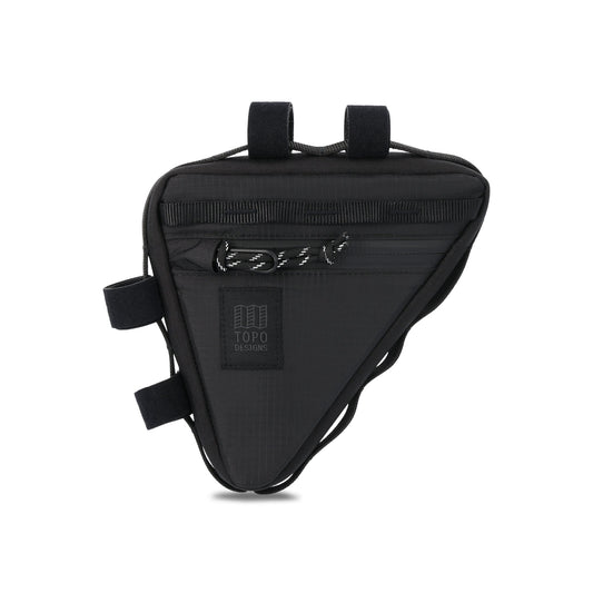 Topo Designs Bike Frame Bag in "Black / Black" lightweight recycled nylon.