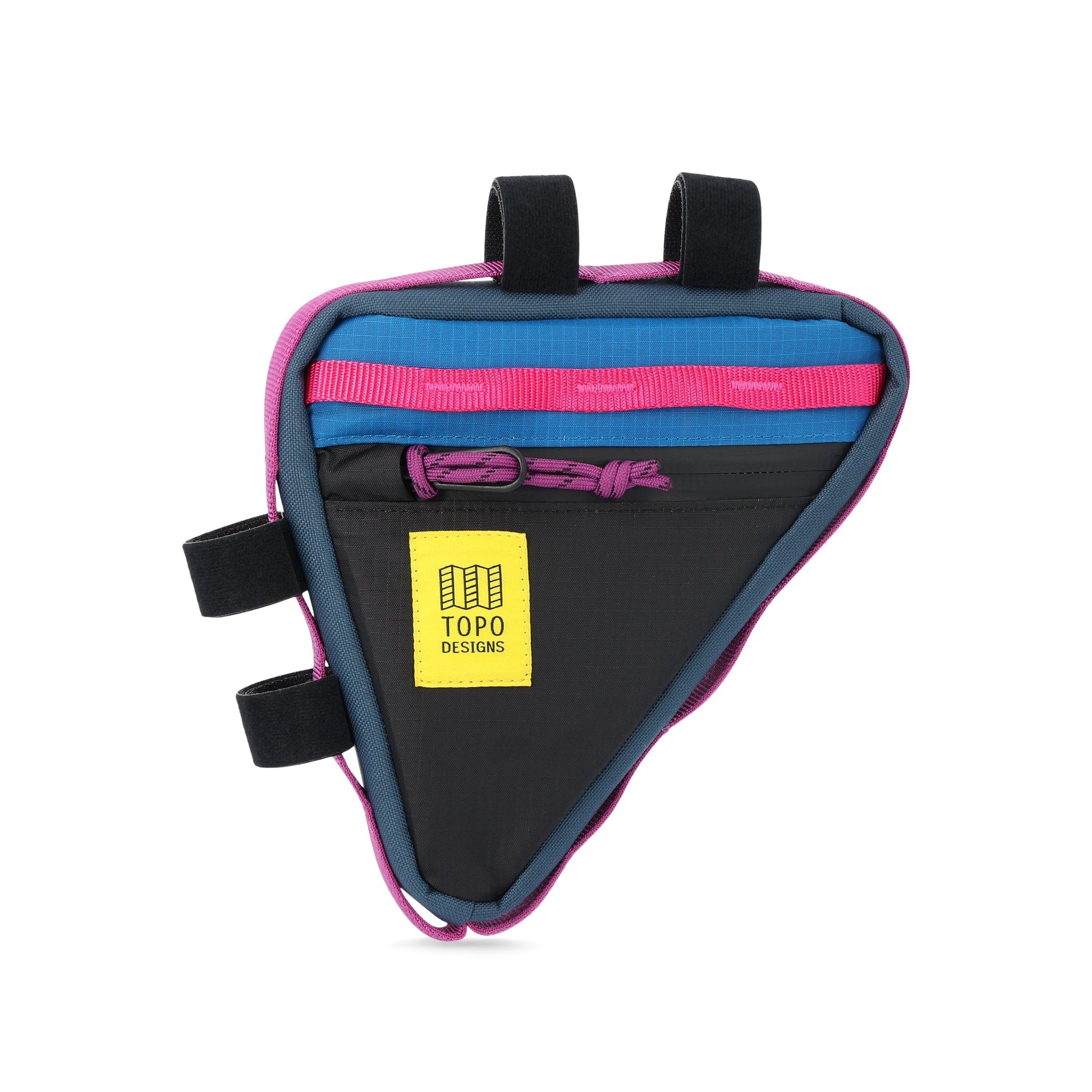 Topo Designs Bike Frame Bag in "Black / Blue" lightweight recycled nylon.