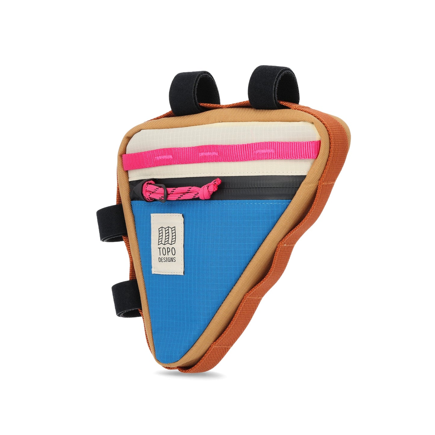 Topo Designs Bike Frame Bag in "Blue / Bone White" lightweight recycled nylon.