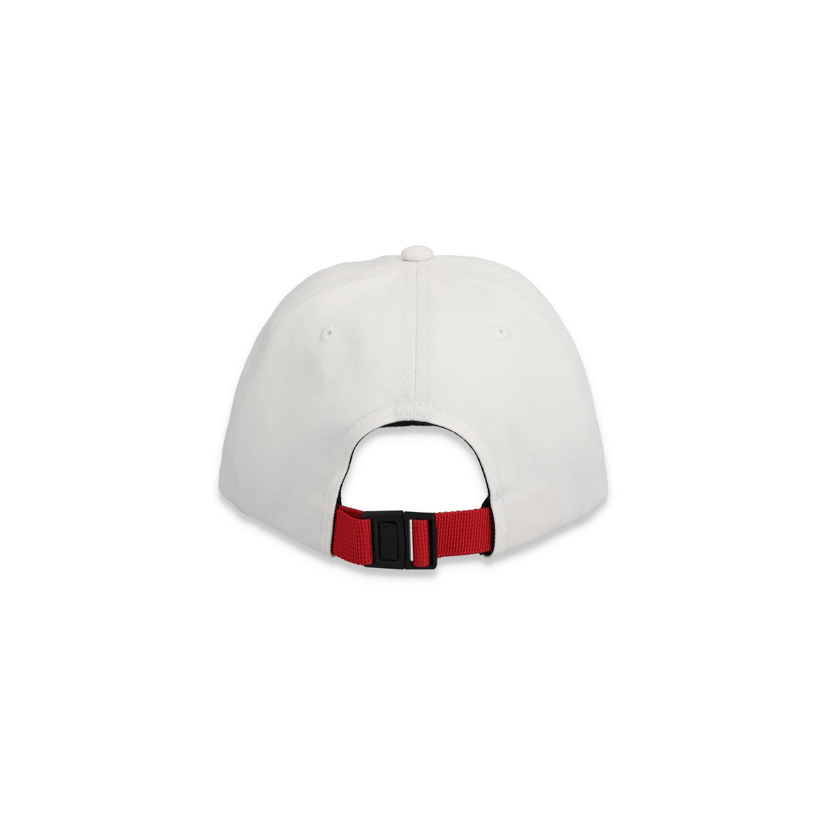 Adjustable back strop on Topo Designs Mountain Ball Cap cotton embroidered logo baseball hat in "Natural" white.