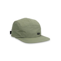 Topo Designs Nylon Camp 5-panel flat brim Hat in "Olive" green.