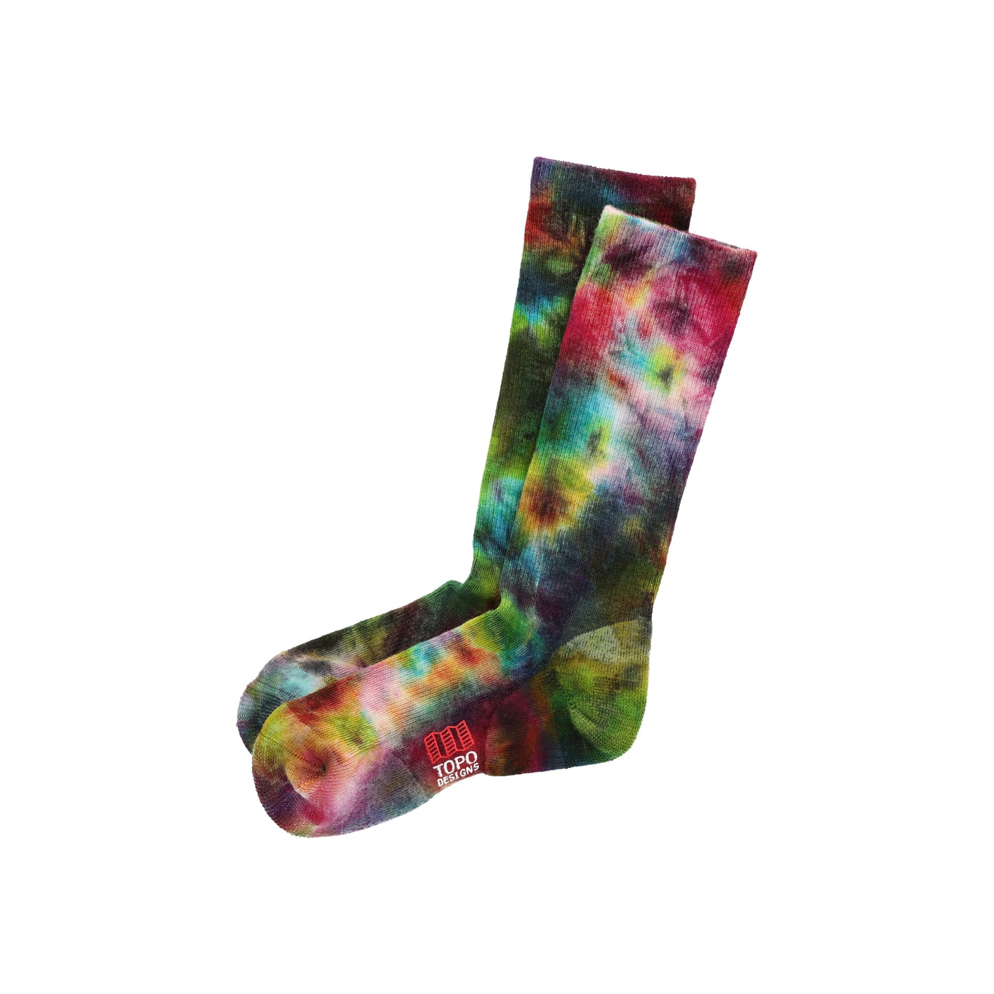 Topo Designs Town Socks wool blend everyday socks in "Blue / Mustard / Purple Tie Dye".