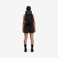 Back model shot of Topo Designs Women's Global lightweight quick dry travel Shorts in "Black"