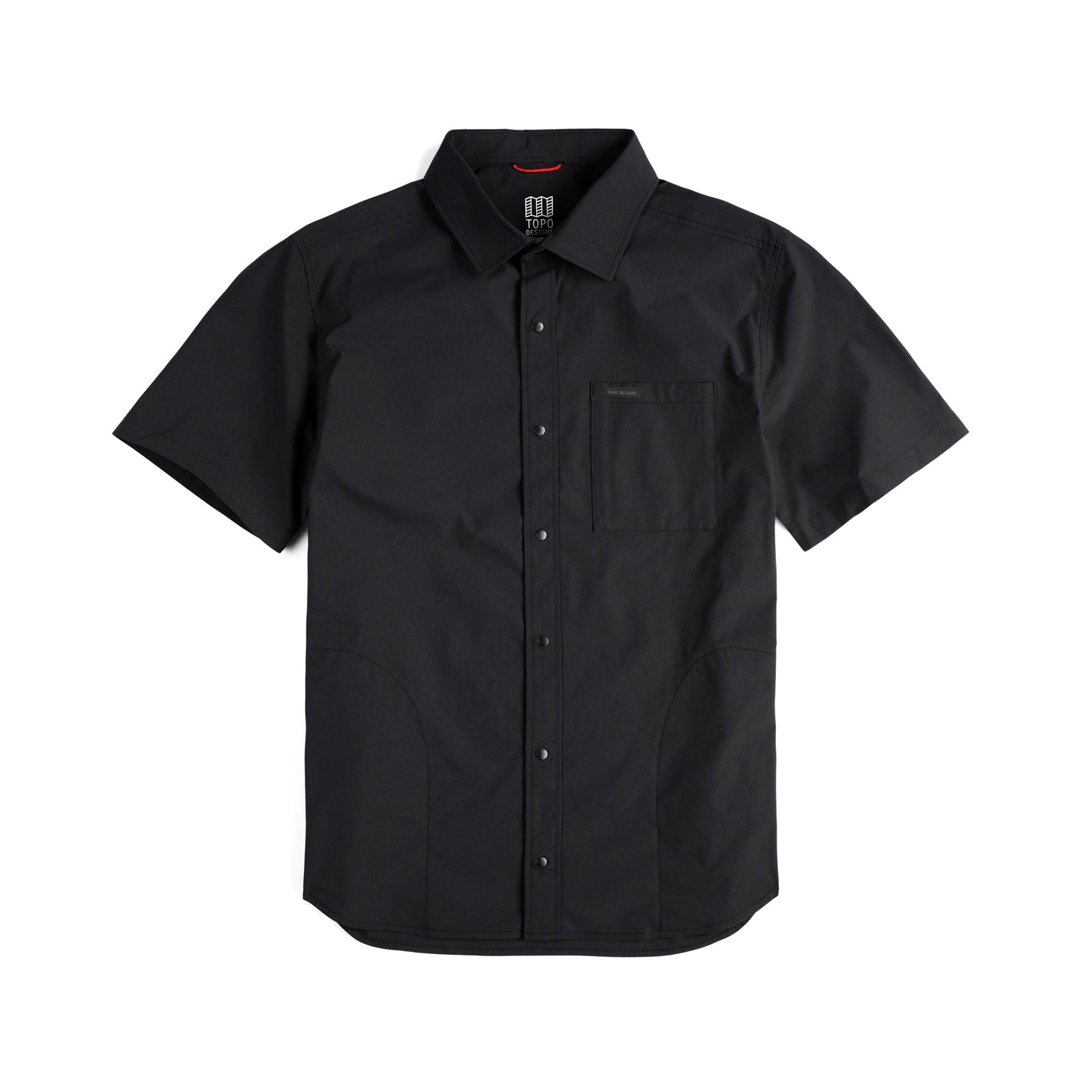 Topo Designs Men's Global Shirt Short Sleeve 30+ UPF rated travel shirt in "Black".