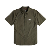 Topo Designs Men's Global Shirt Short Sleeve 30+ UPF rated travel shirt in "Olive" green.