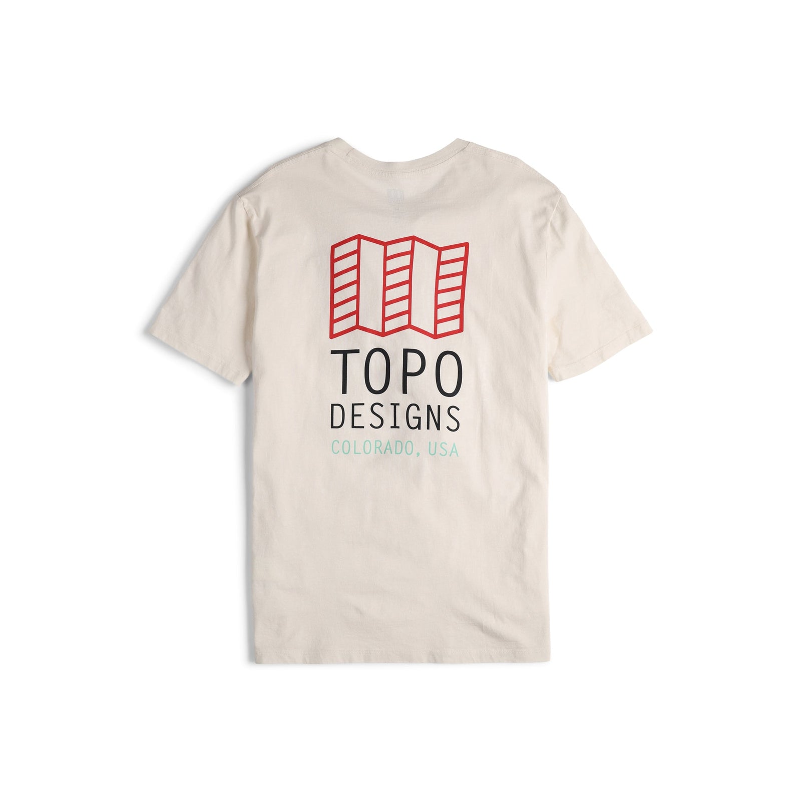 Back View of Topo Designs Men's Small Original Logo Tee 100% organic cotton short sleeve graphic logo t-shirt in "natural" white.