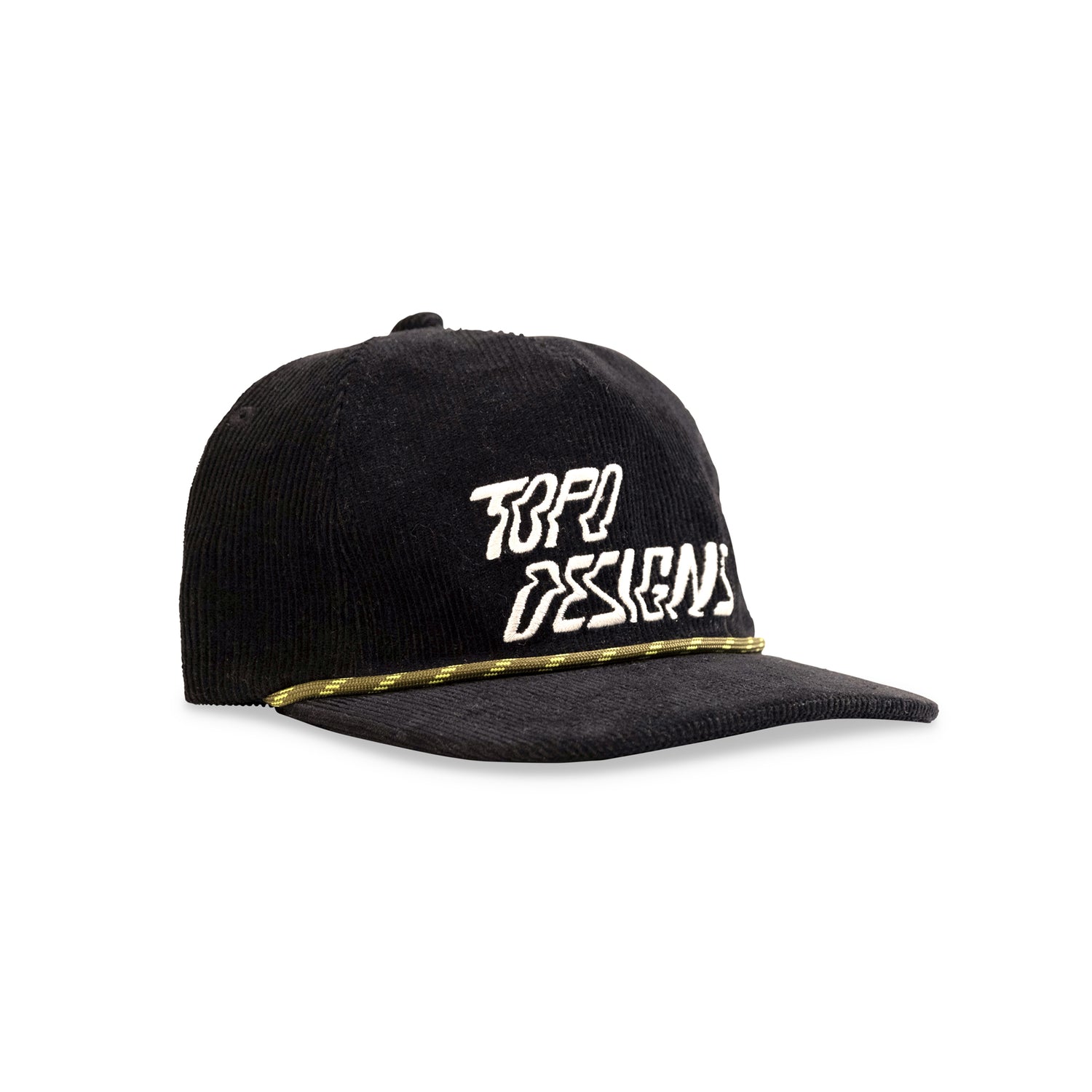 Front View of Topo Designs Corduroy Trucker Hat - Mirage in "Black"