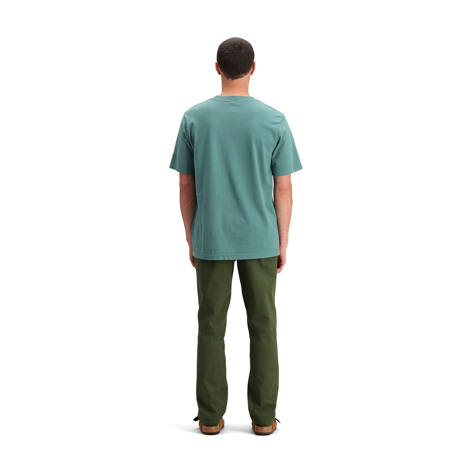 General back model shot of Topo Designs Dirt Pants Classic - Men's in "Olive"
