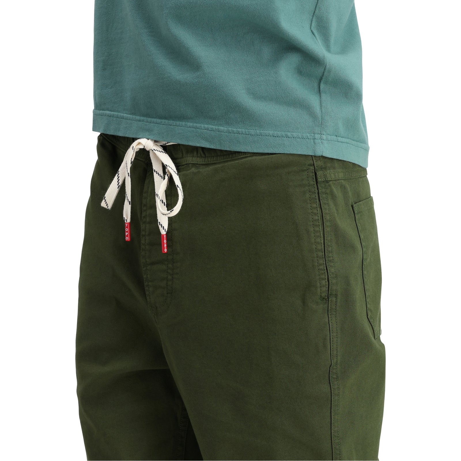 Detail shot of Topo Designs Dirt Pants Classic - Men's in "Olive"