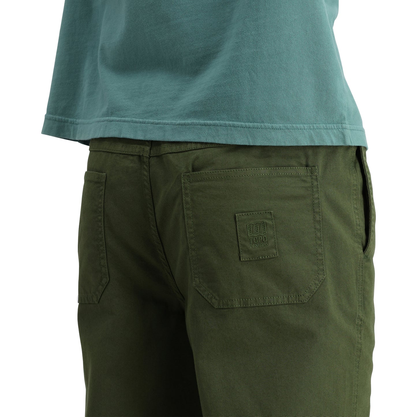 Detail shot of Topo Designs Dirt Pants Classic - Men's in "Olive"