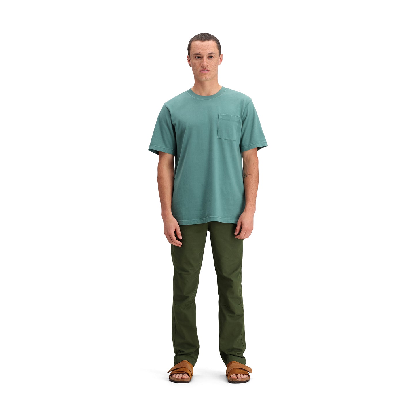 General front model shot of Topo Designs Dirt Pants Classic - Men's in "Olive"