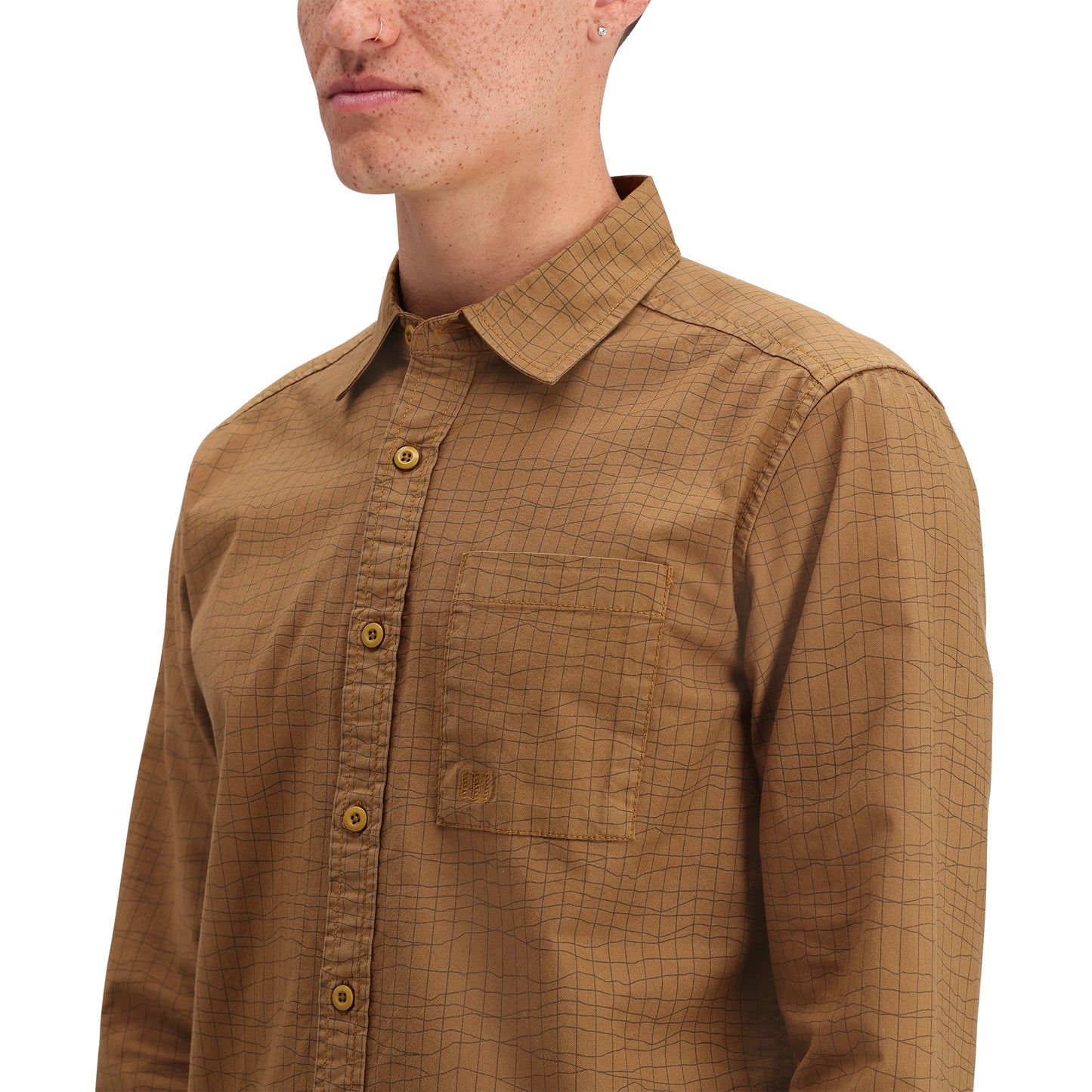 General Detail shot of Topo Designs Dirt Desert Shirt - Men's  in "Dark Khaki Terrain"