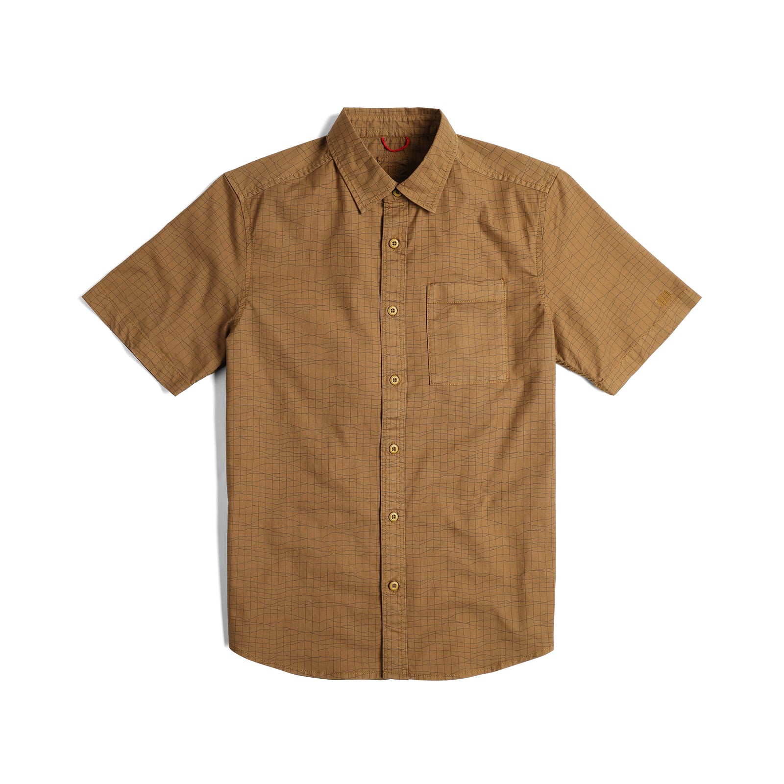 Front View of Topo Designs Dirt Desert Shirt Ss - Men's in "Dark Khaki Terrain"