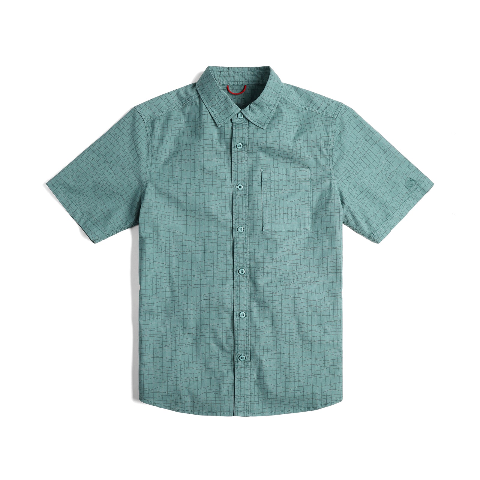 Front View of Topo Designs Dirt Desert Shirt Ss - Men's in "Sea Pine Terrain"