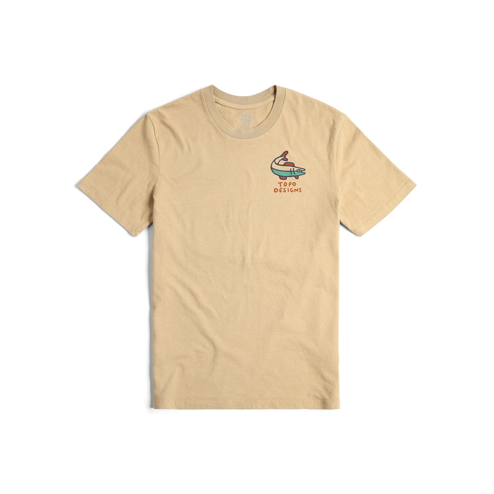 Front View of Topo Designs Poudre River Tee - Men's in "Sahara"