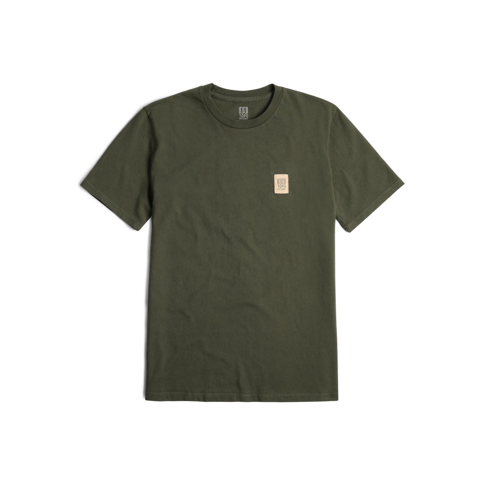 Front View of Topo Designs Label Tee - Men's in "Olive"