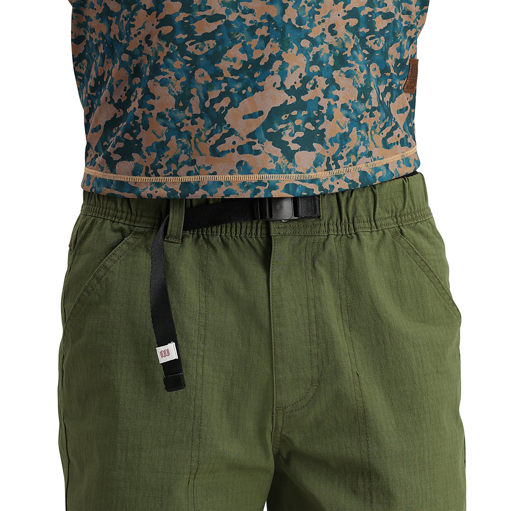 Detail shot of Topo Designs Mountain Short Ripstop - Men's in "Olive"