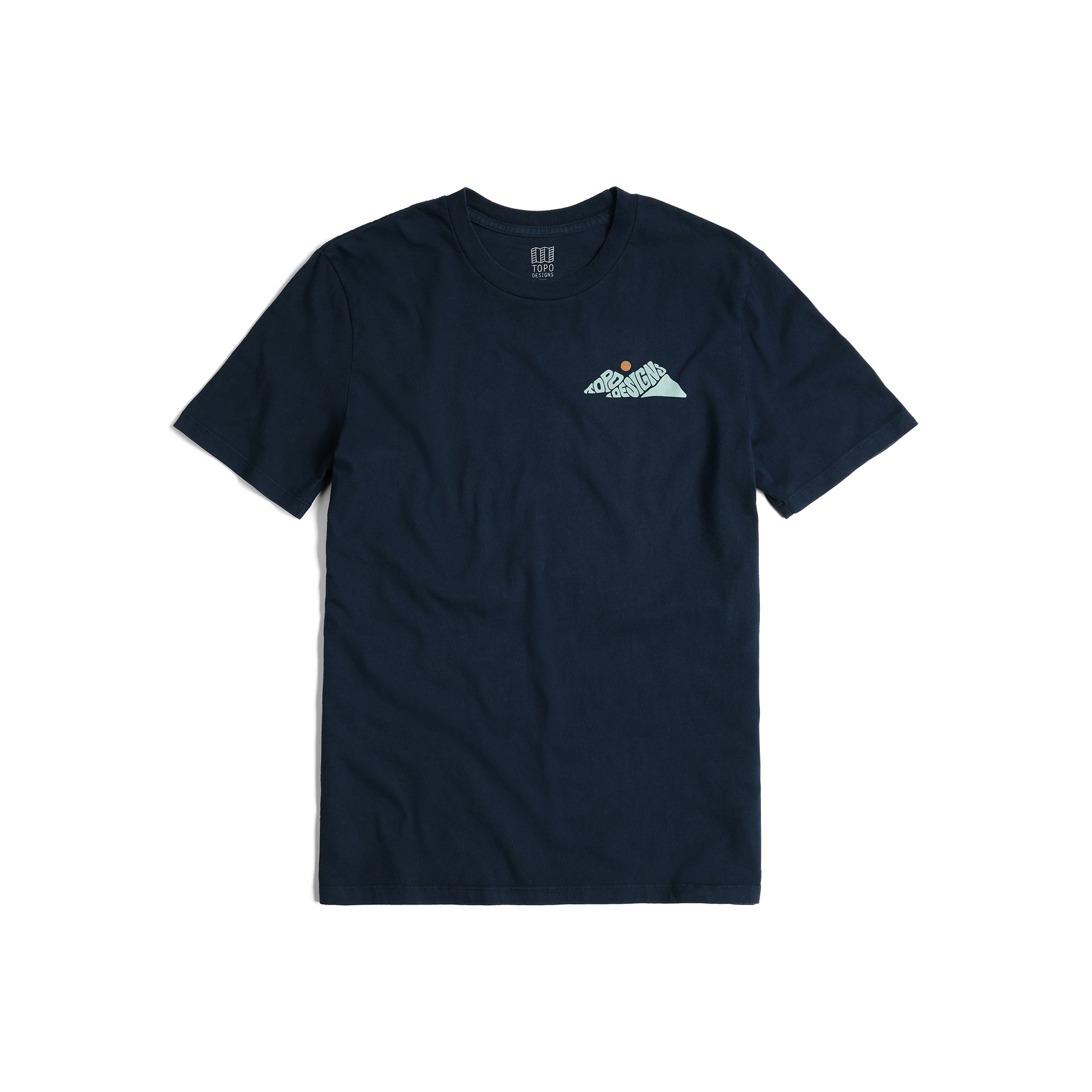 Front View of Topo Designs Rugged Peaks Tee - Men's in "Navy"