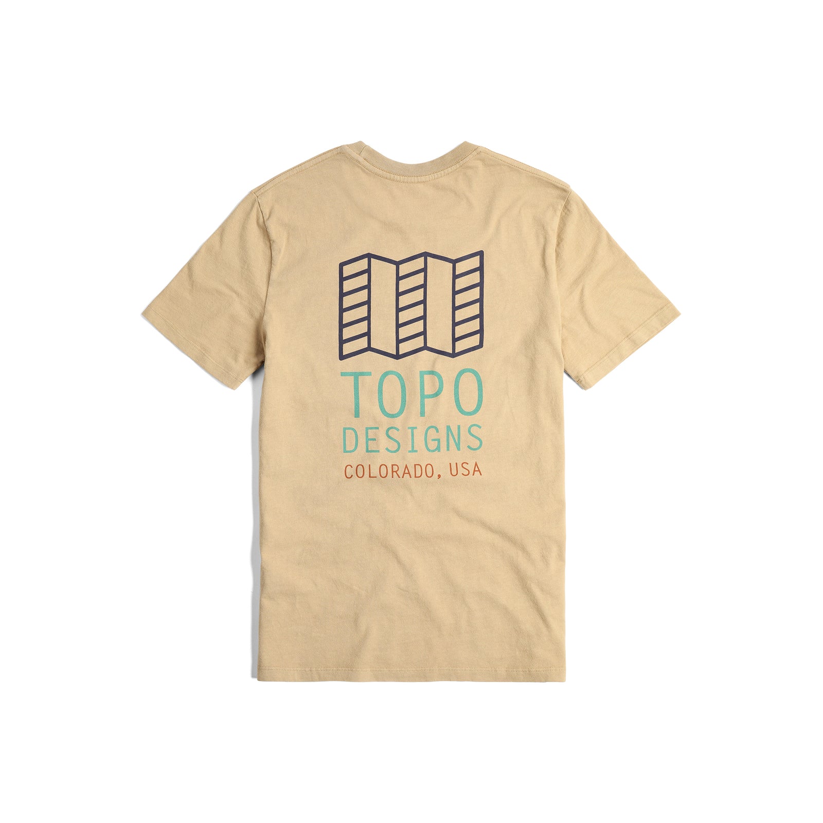 Back View of Topo Designs Small Original Logo Tee - Men's in "Sahara"