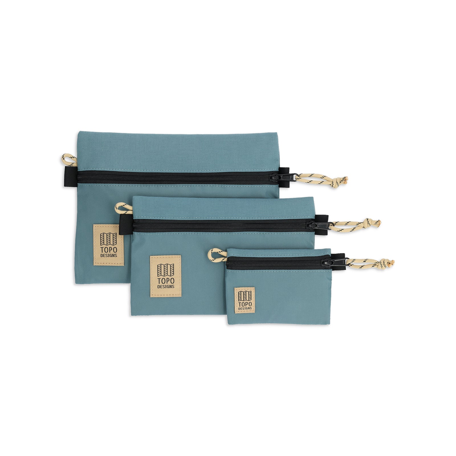 Front View of Topo Designs Accessory Bags in "Sea Pine"