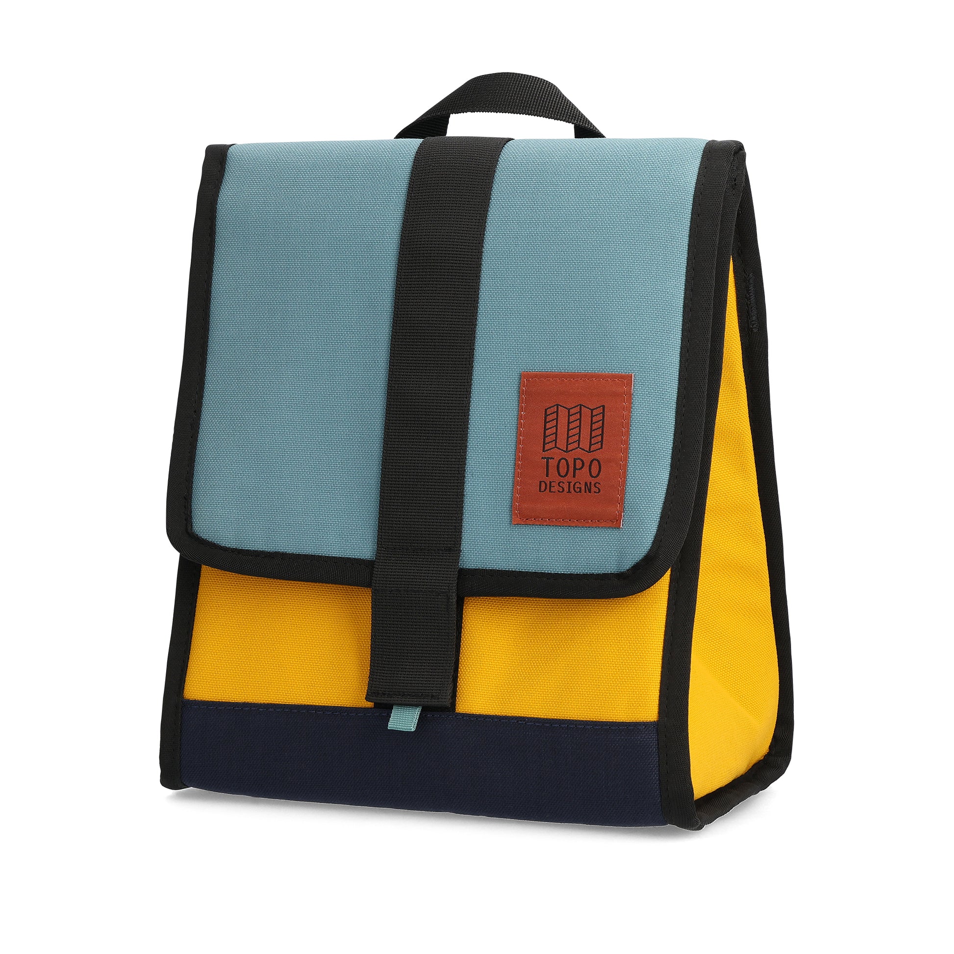 Front View of Topo Designs Cooler Bag  in "Sea Pine / Mustard"