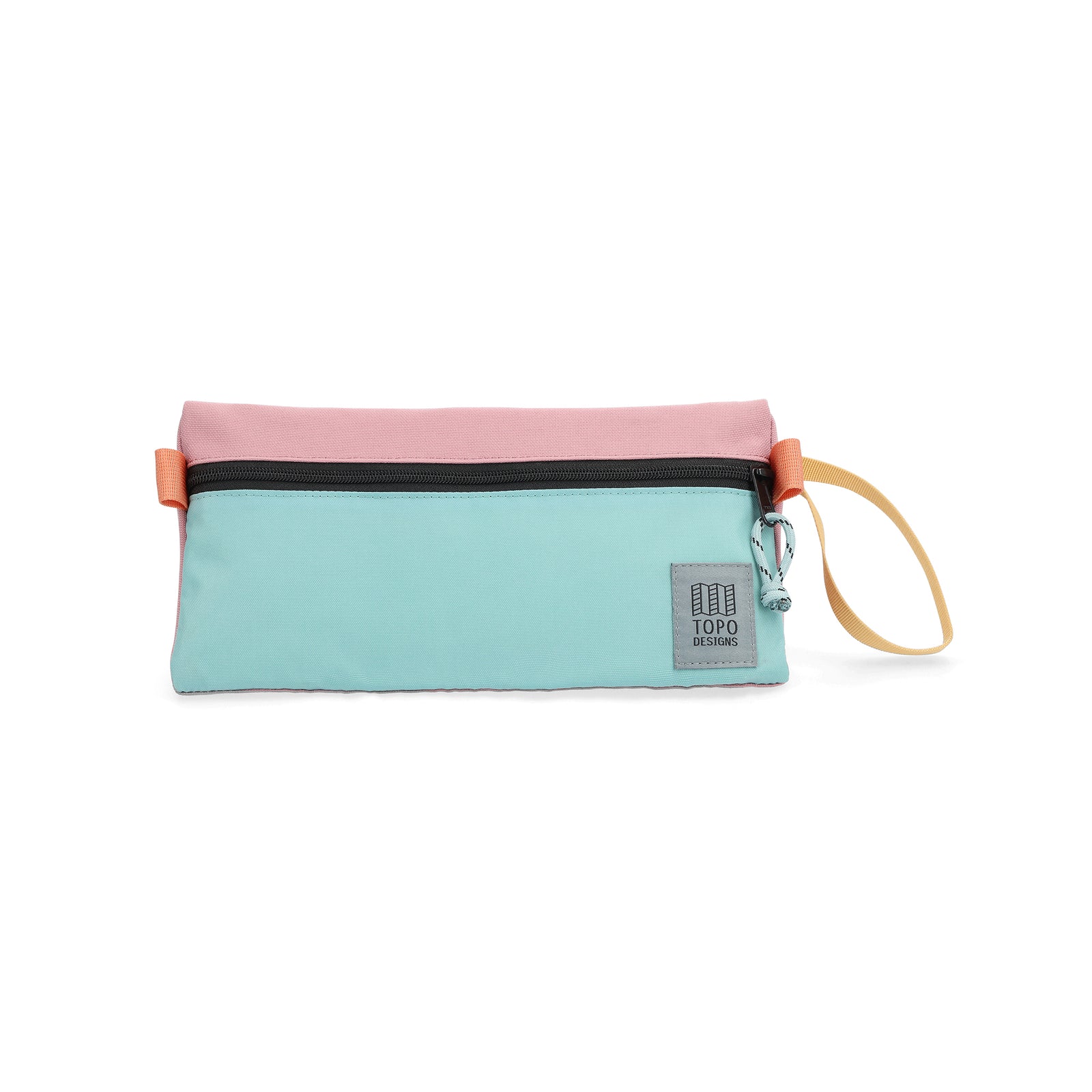 Front View of Topo Designs Dopp Kit in "Rose / Geode Green"