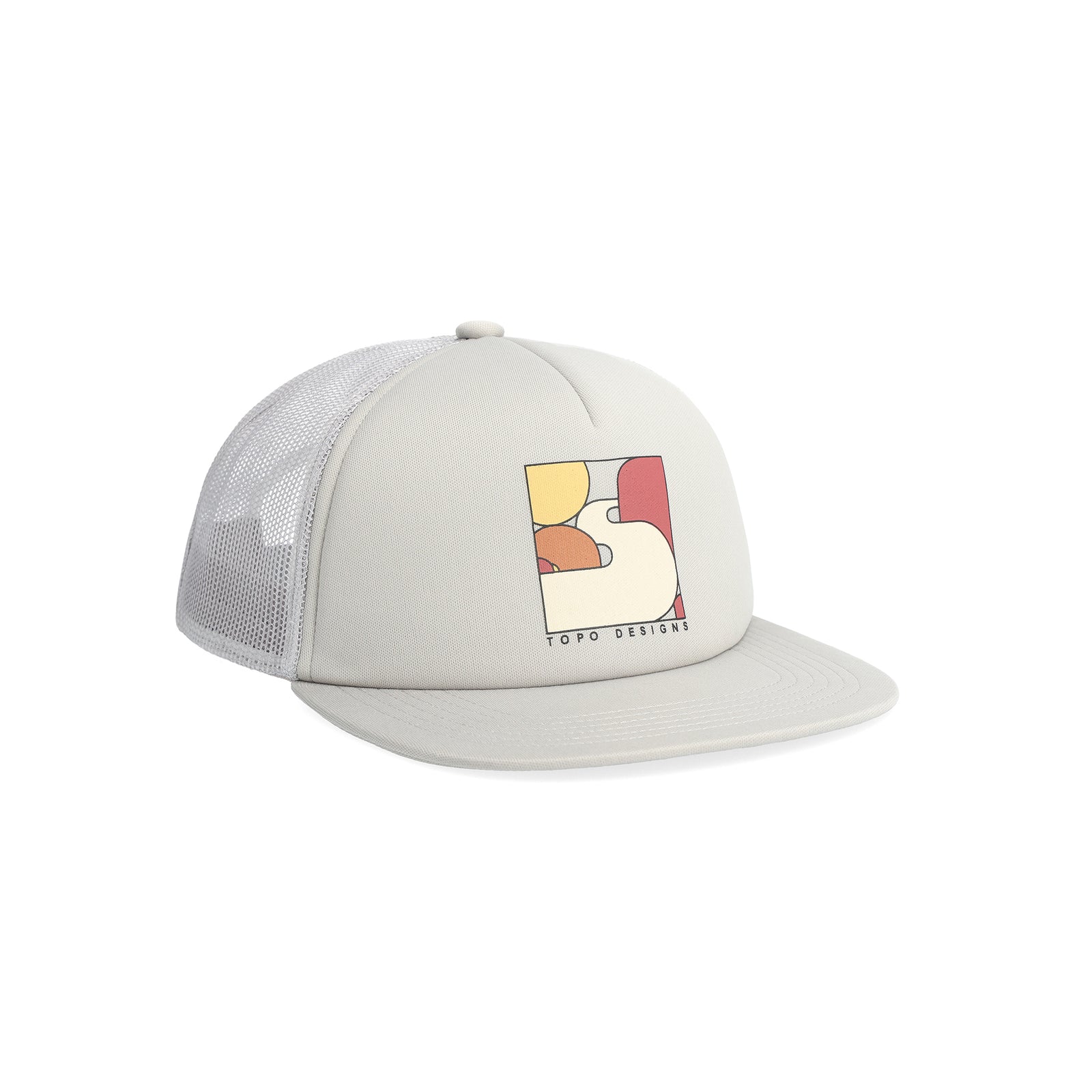 Front View of Topo Designs Foam Trucker Hat - Toposcape in "Light Gray"