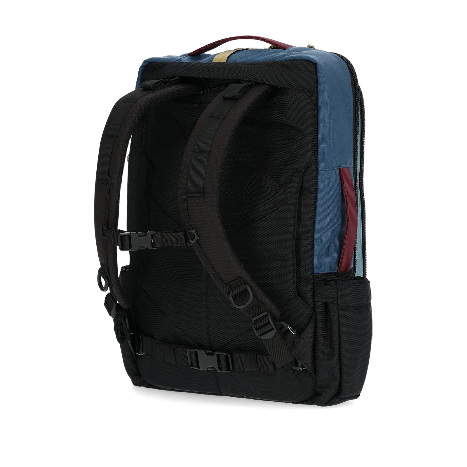 Back View of Topo Designs Global Travel Bag 30L  in "Dark Denim / Burgundy"