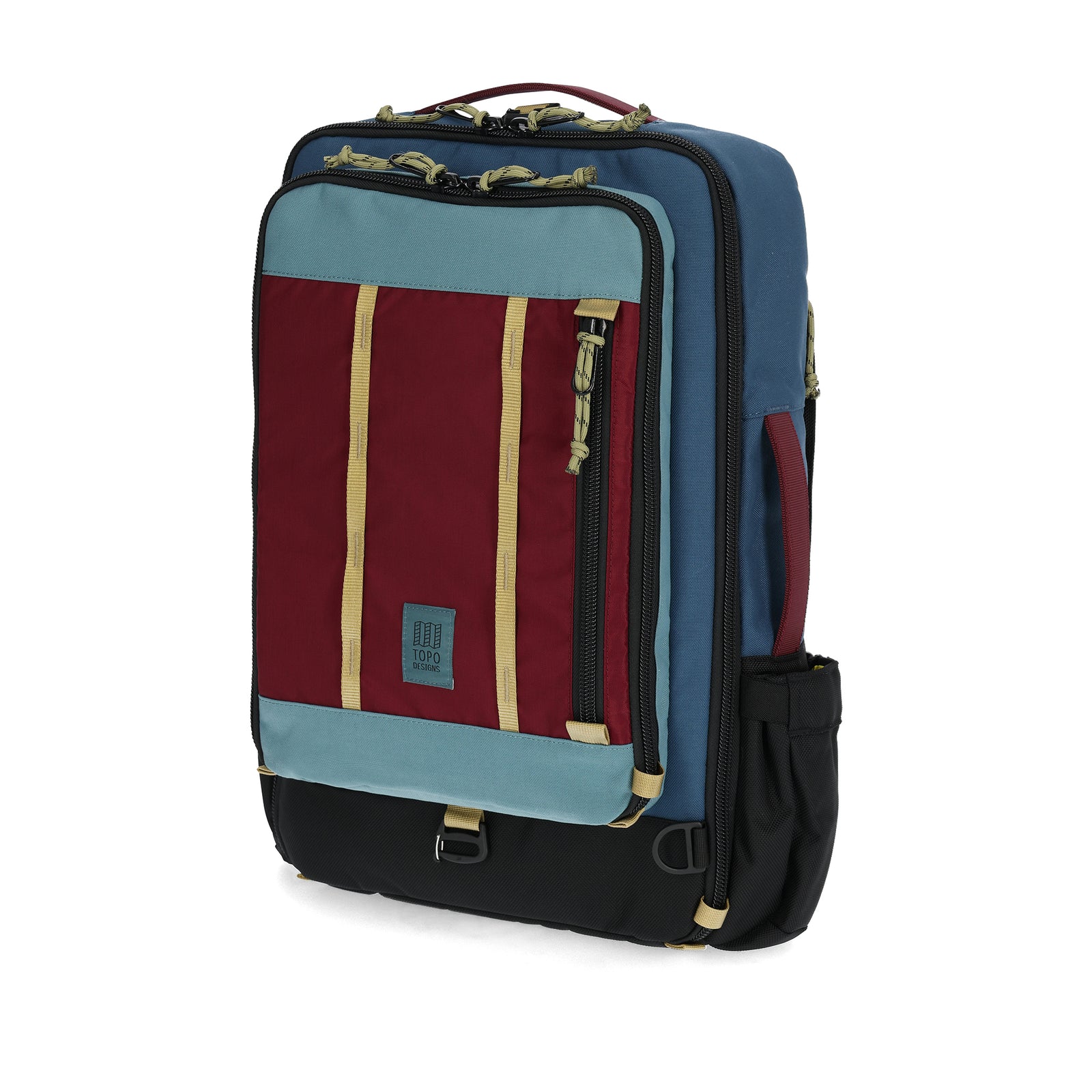 Front View of Topo Designs Global Travel Bag 30L  in "Dark Denim / Burgundy"