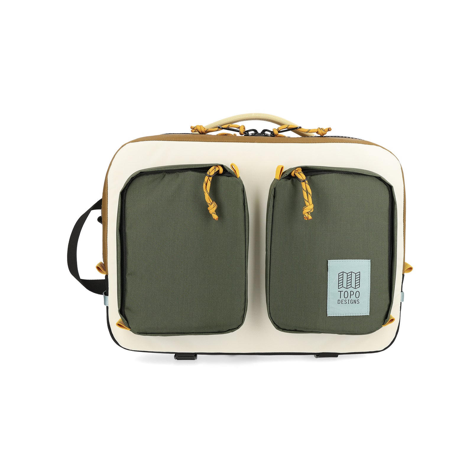 Front View of Topo Designs Global Briefcase in "Bone White / Olive"