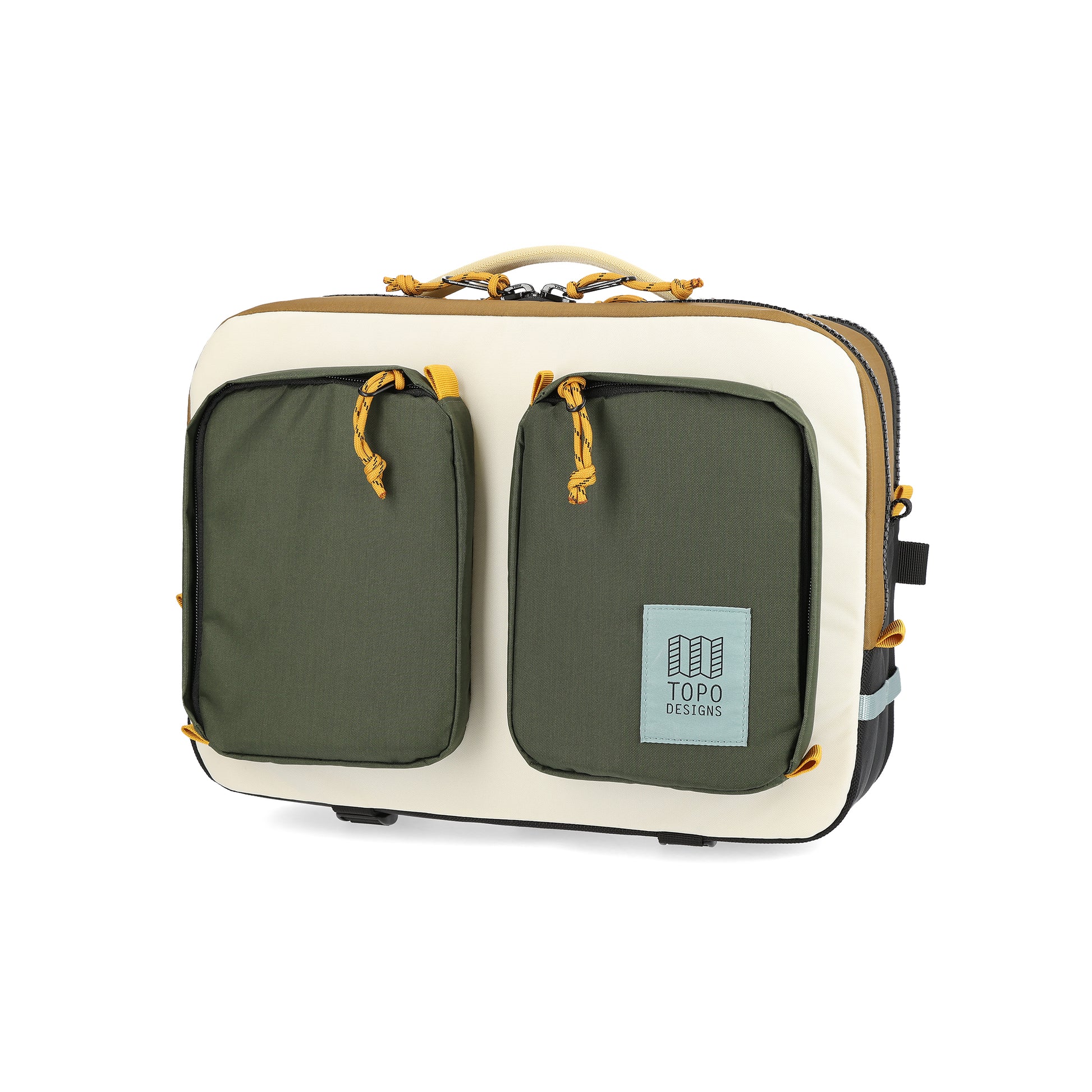 Front View of Topo Designs Global Briefcase in "Bone White / Olive"