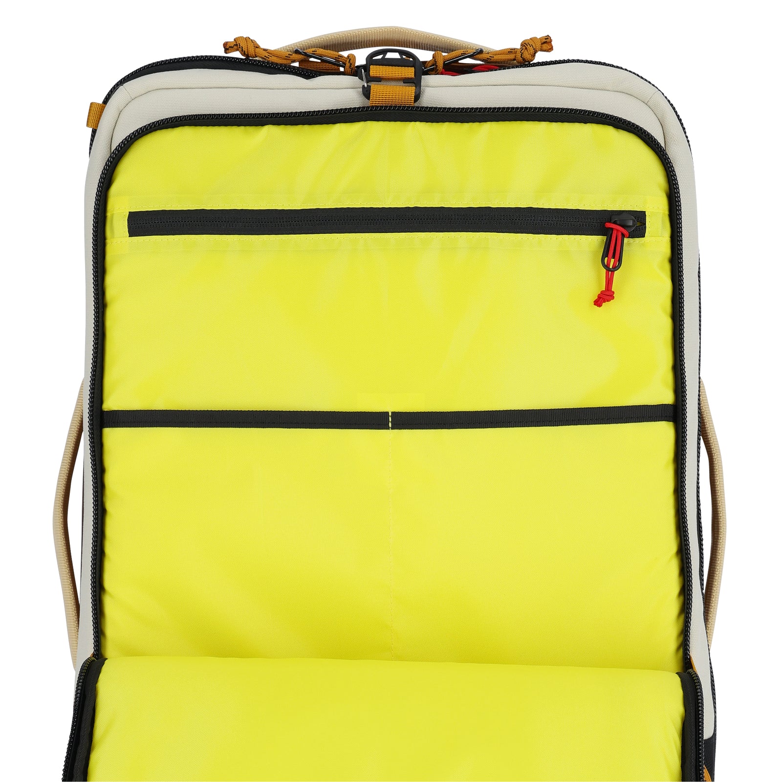 Detail shot of Topo Designs Global Travel Bag Roller  in "Bone White / Olive"