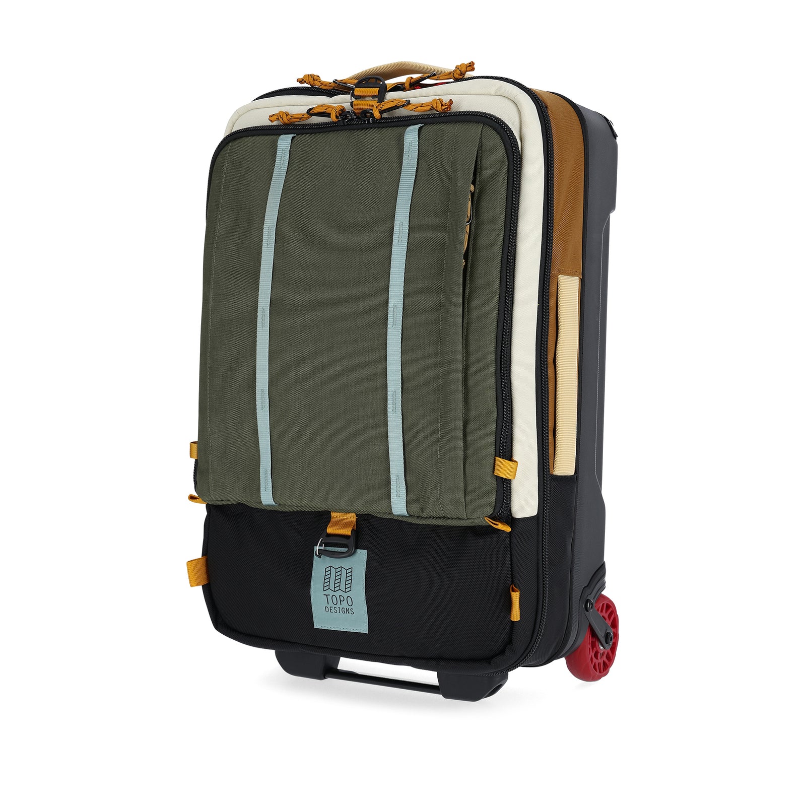 Front View of Topo Designs Global Travel Bag Roller  in "Bone White / Olive"