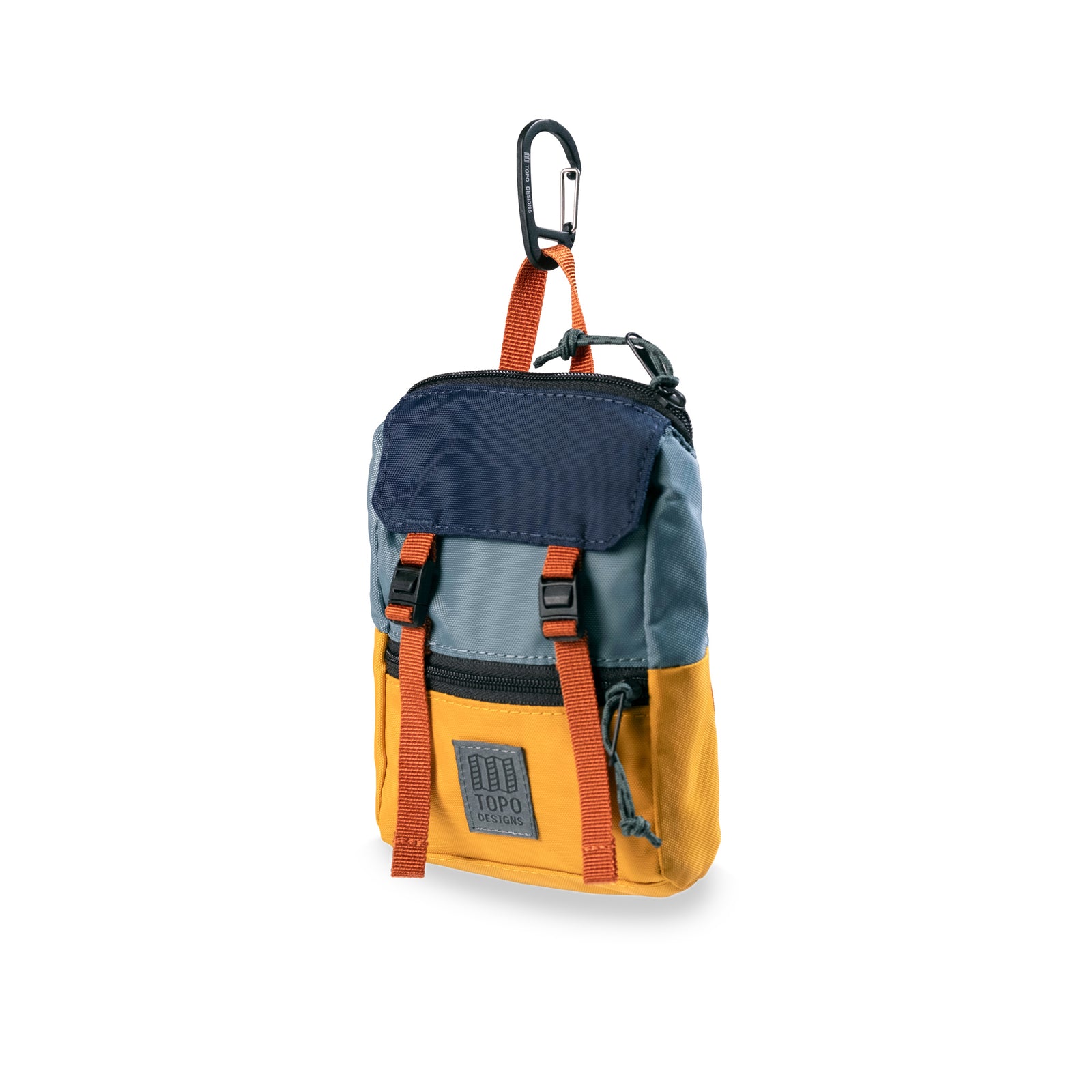 Front View of Topo Designs Rover Pack Micro in "Sea Pine / Mustard"