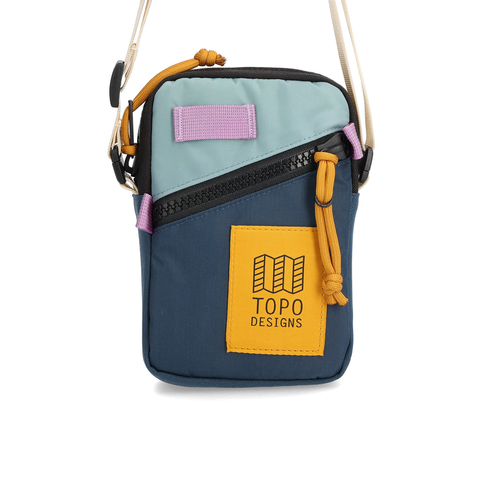 Front View of Topo Designs Mini Shoulder Bag in "Pond Blue / Sage"