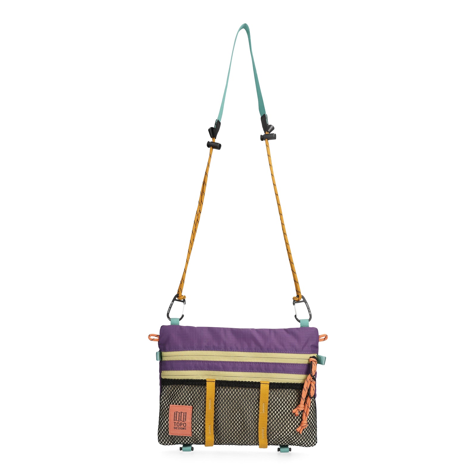 Front View of Topo Designs Mountain Accessory Shoulder Bag in "Loganberry / Bone White"