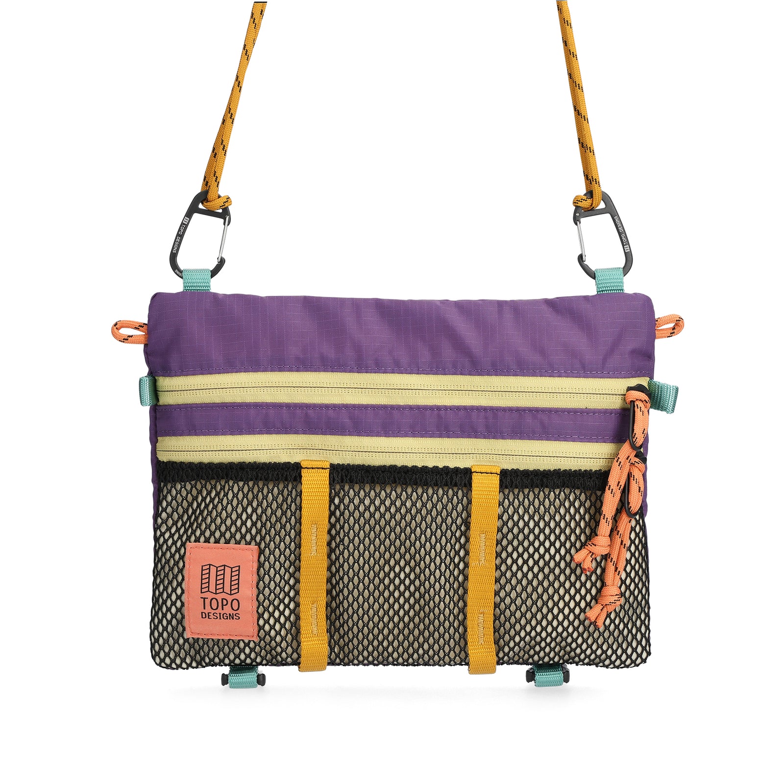 Front View of Topo Designs Mountain Accessory Shoulder Bag in "Loganberry / Bone White"