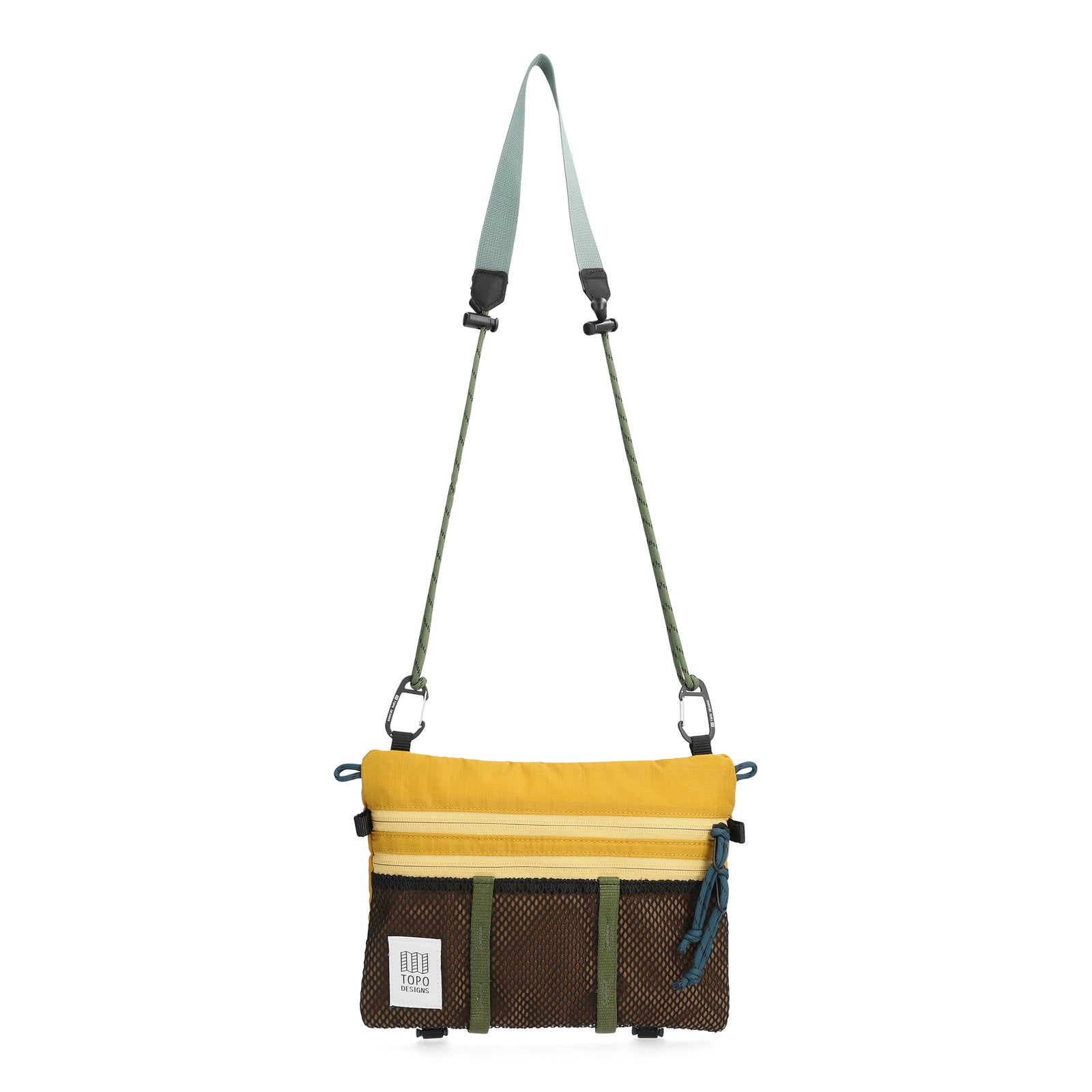 Front View of Topo Designs Mountain Accessory Shoulder Bag in "Mustard / Dark Khaki"