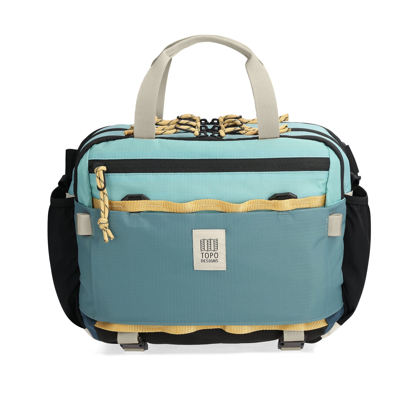 Front View of Topo Designs Mountain Cross Bag in "Geode Green / Sea Pine"