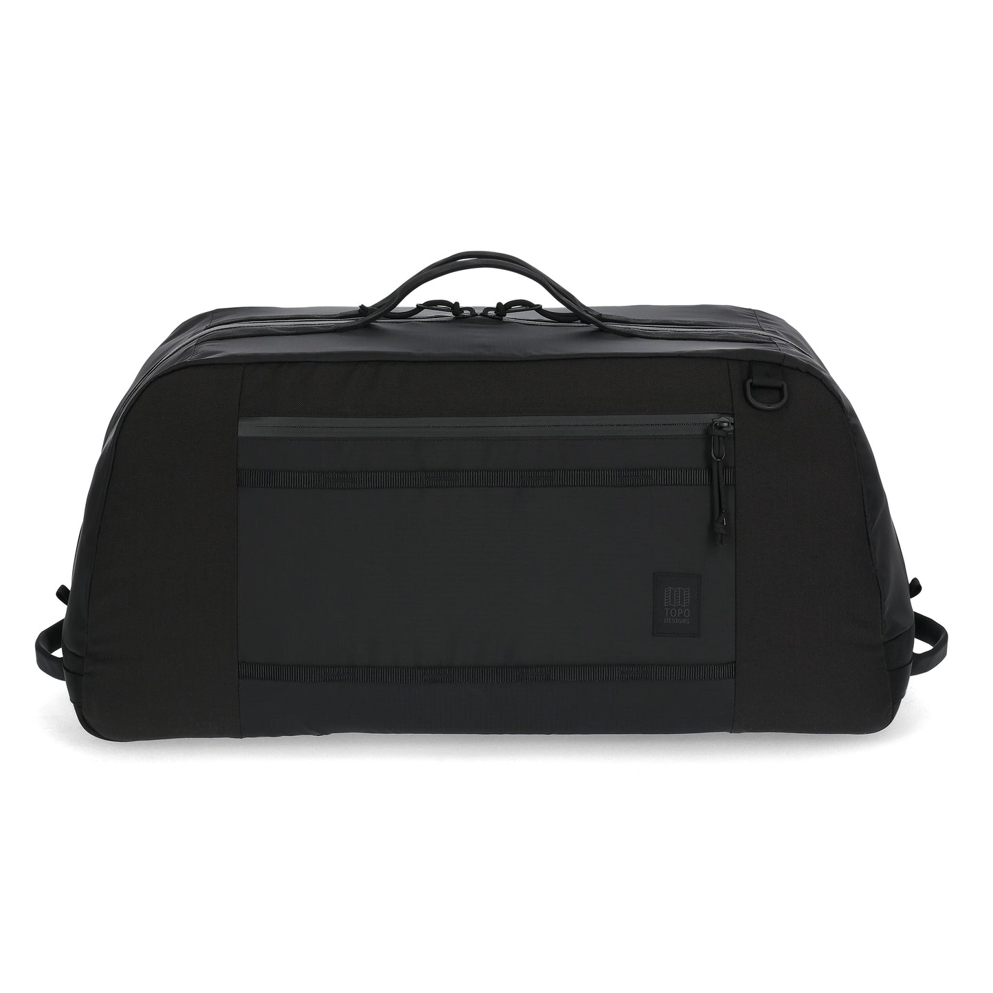 Front View of Topo Designs Mountain Duffel 70L in "Black / Black"