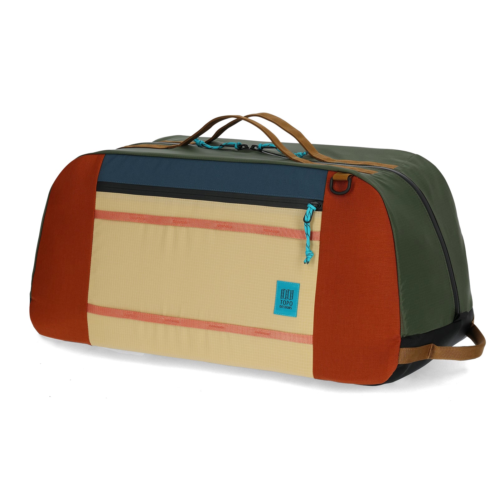 Front View of Topo Designs Mountain Duffel 70L in "Olive / Hemp"