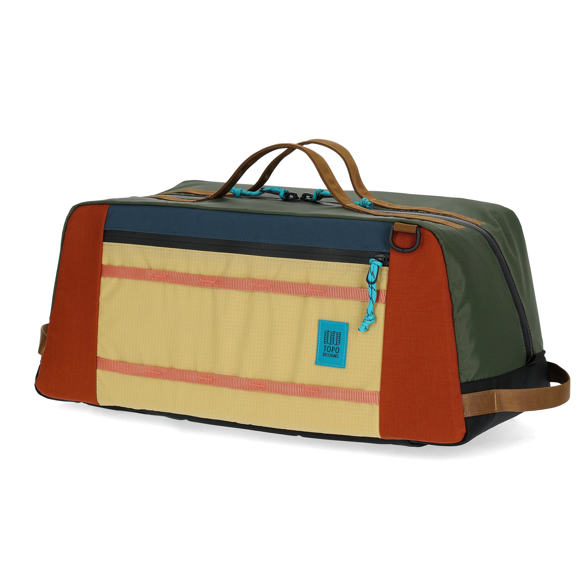 Front View of Topo Designs Mountain Duffel in "Olive / Hemp"