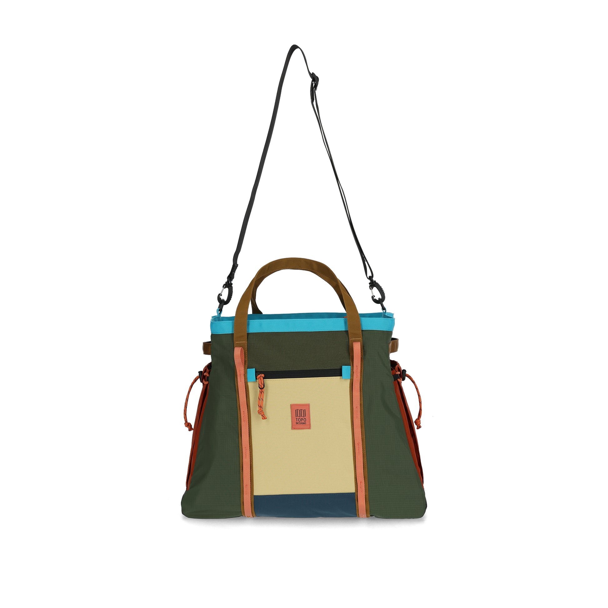 Front View of Topo Designs Mountain Gear Bag in "Olive / Hemp"