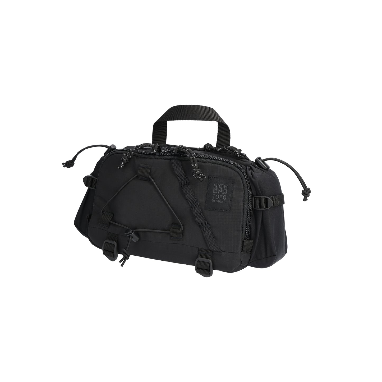 Front View of Topo Designs Mountain Hydro Hip Pack in "Black"