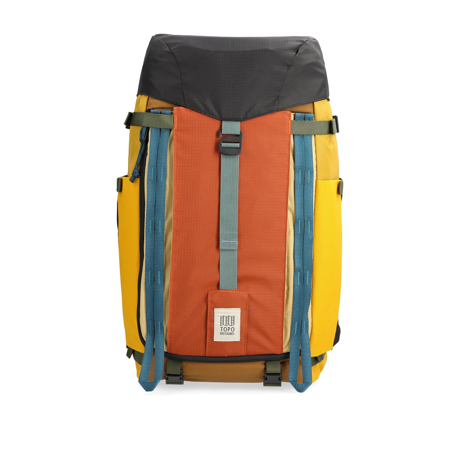 Front View of Topo Designs Mountain Pack 28L in "Mustard / Black"