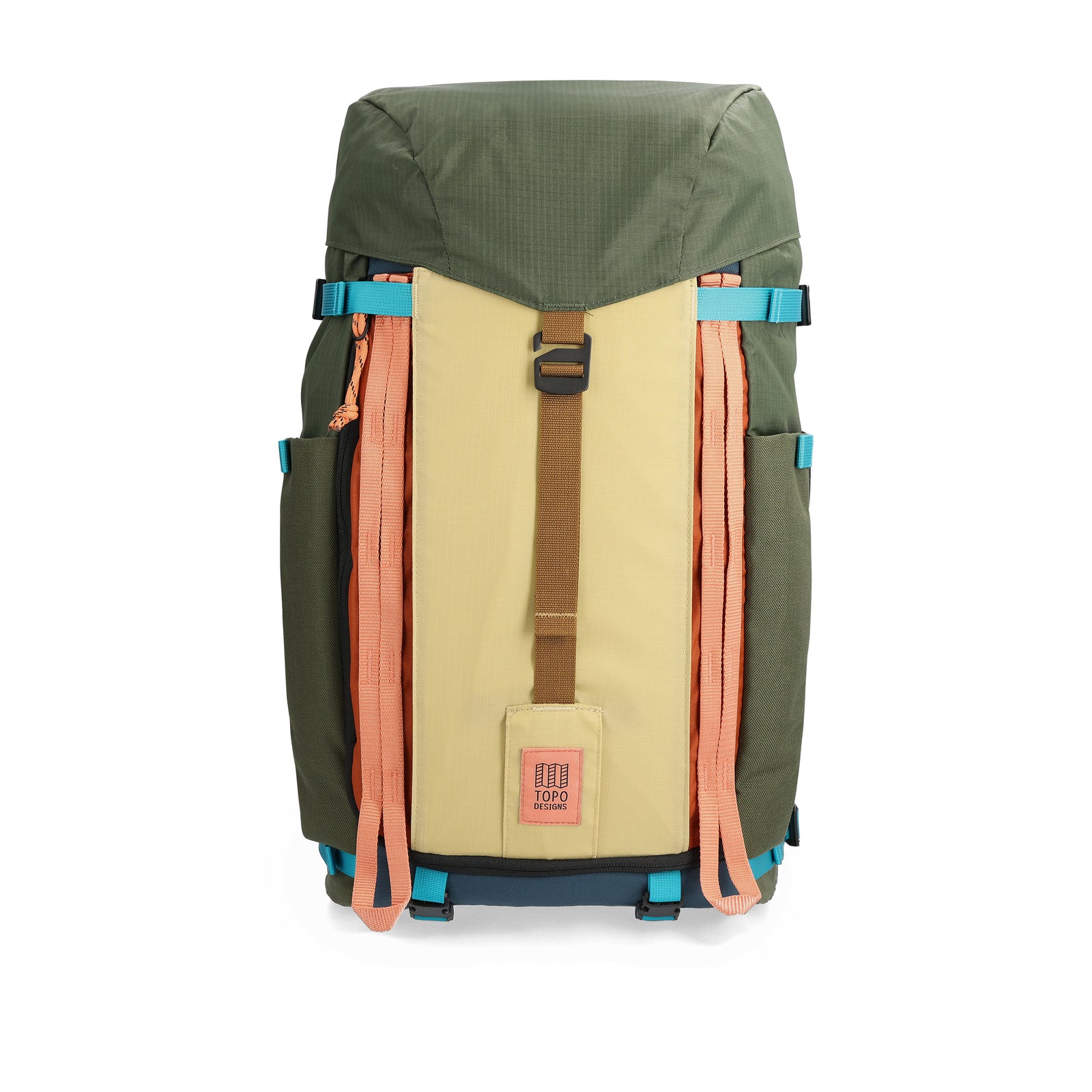 Front View of Topo Designs Mountain Pack 28L in "Olive / Hemp"