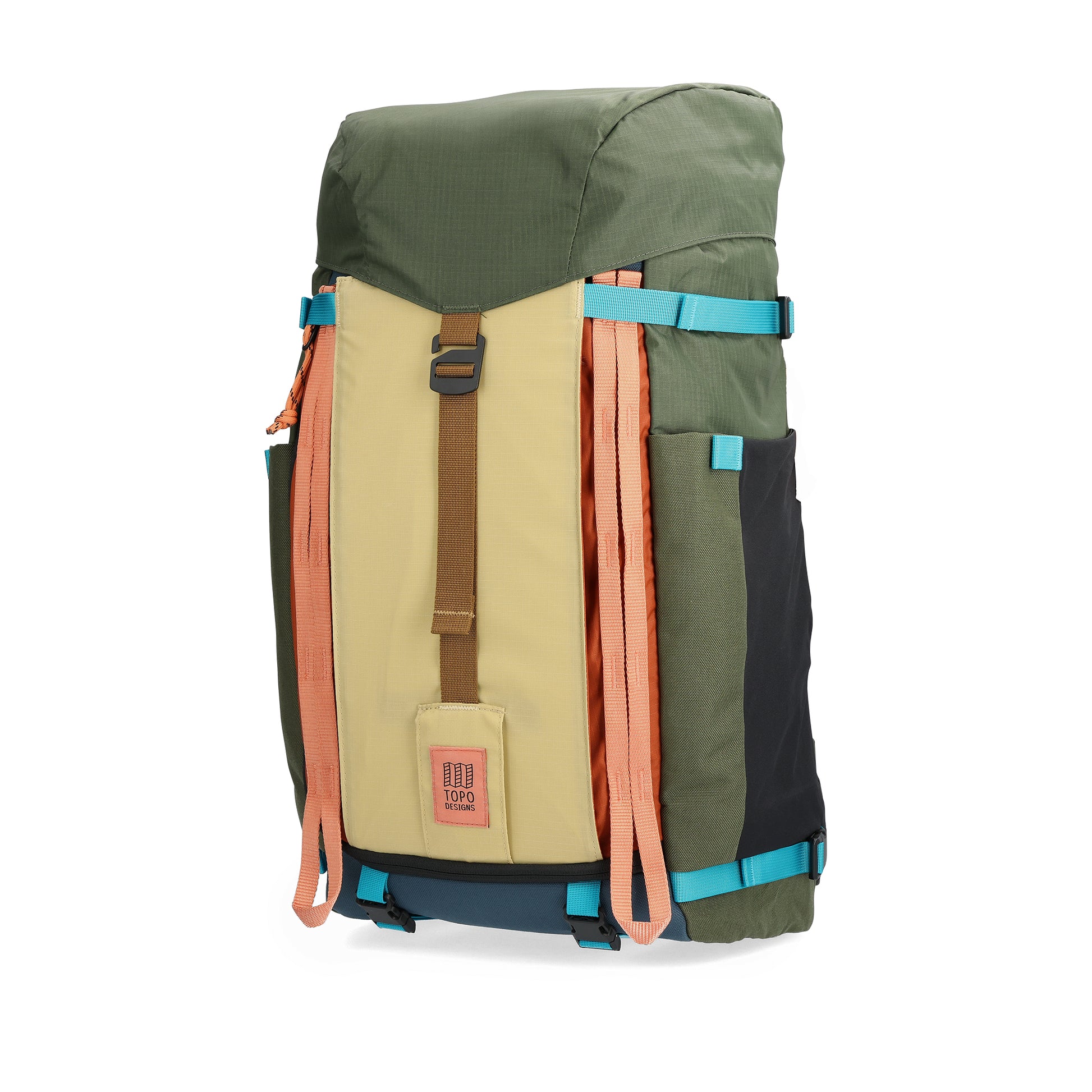 Front View of Topo Designs Mountain Pack 28L in "Olive / Hemp"