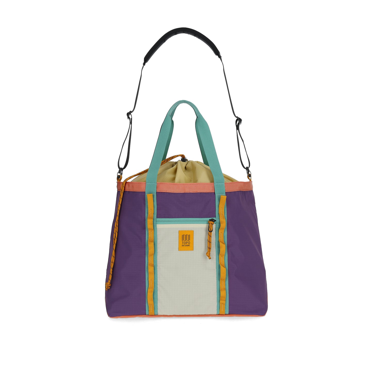 Front View of Topo Designs Mountain Utility Tote in "Loganberry / Bone White"