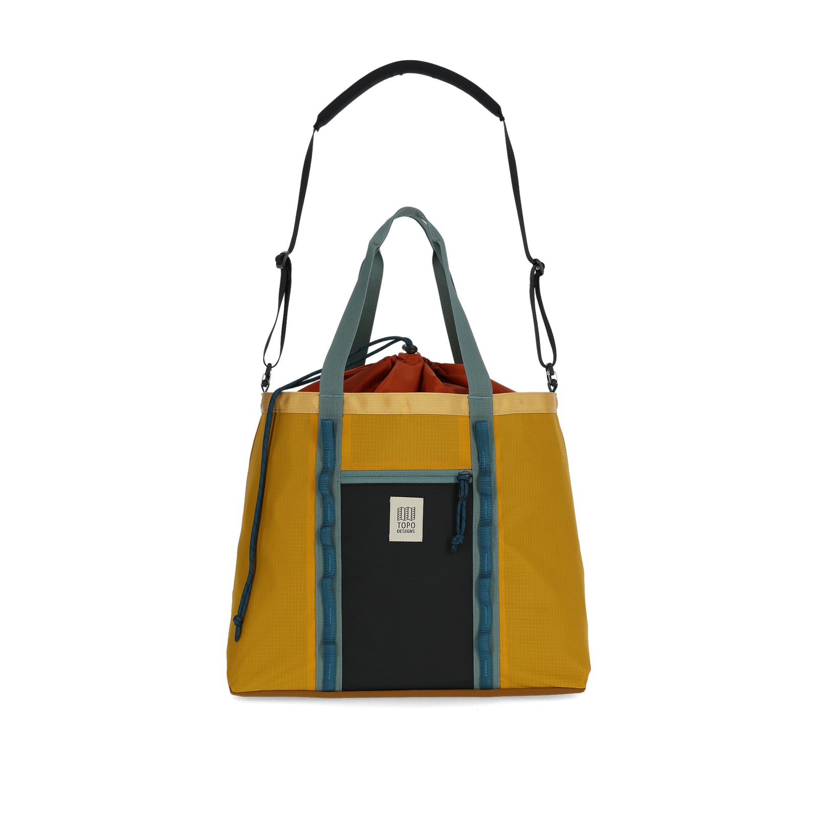 Front View of Topo Designs Mountain Utility Tote in "Mustard / Black"